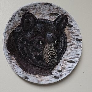 6 Inch Faux Engraved Bear On 6 INCH Wood Plate